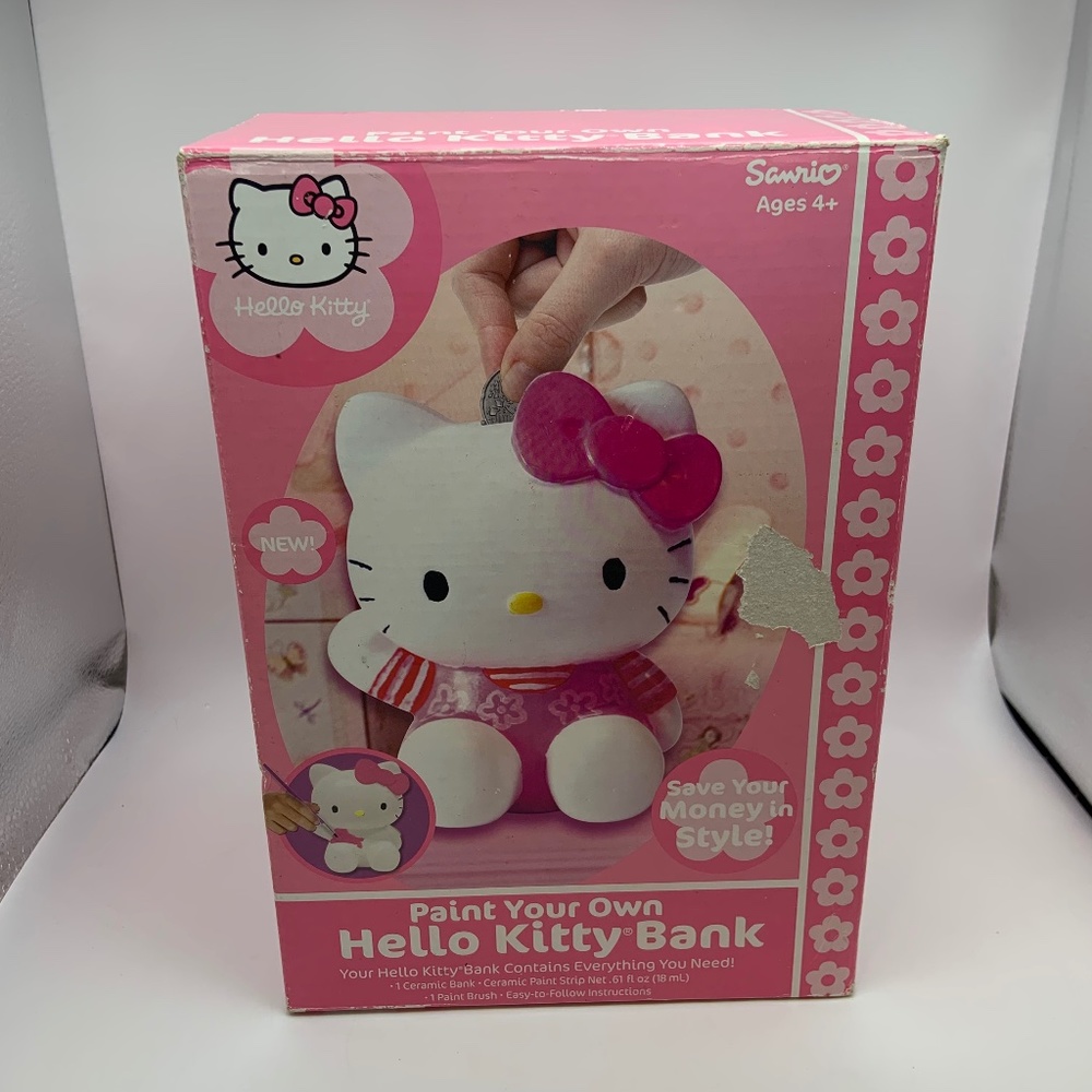 Hello Kitty Sanrio 2009 Paint Your Own Hello Kitty Ceramic Coin Piggy Bank